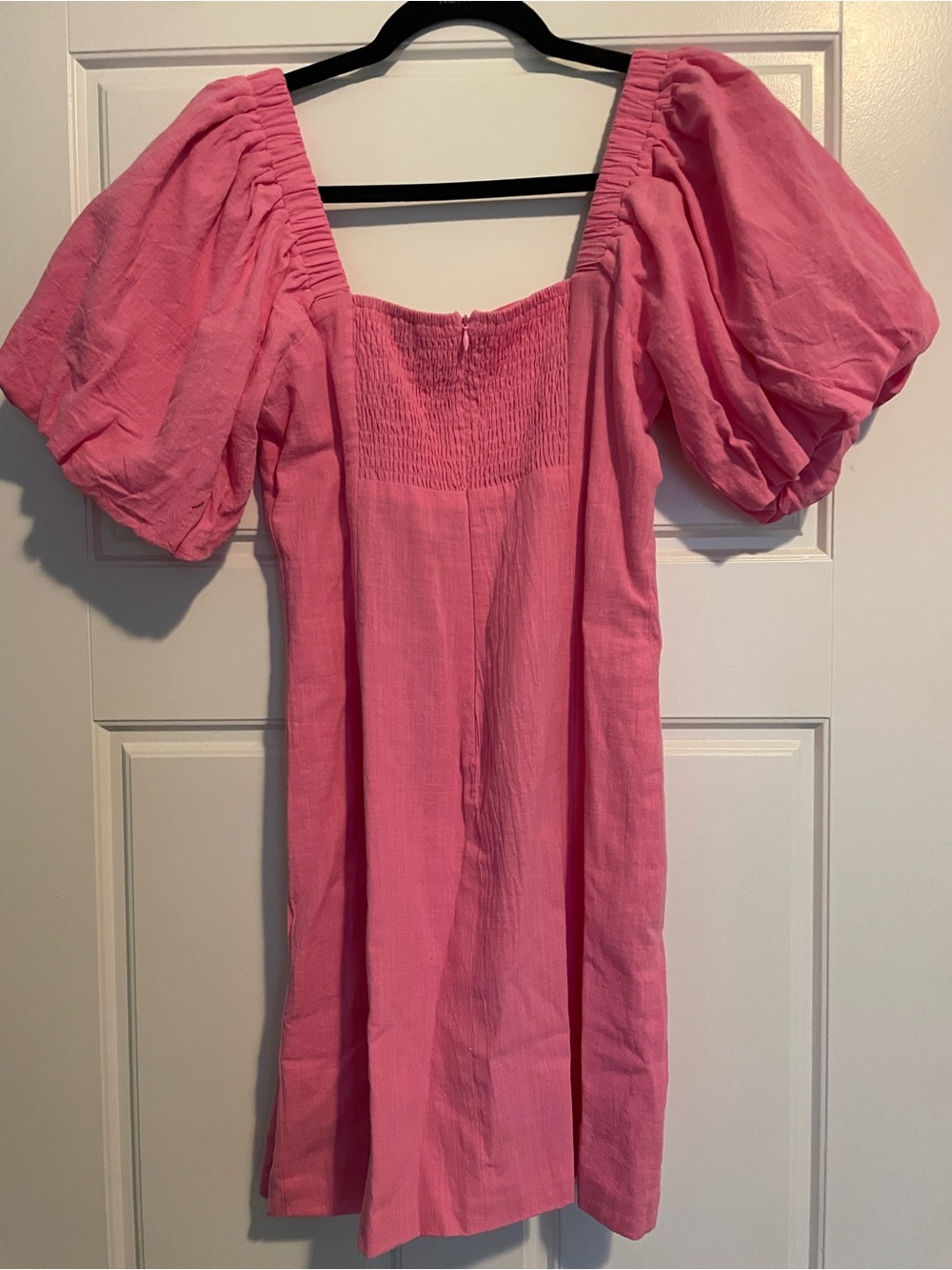 NWT SDNY Revolve Tuscany Linen Square-Neck Mini Dress with Puff Sleeves in Pink - Picture 4 of 6
